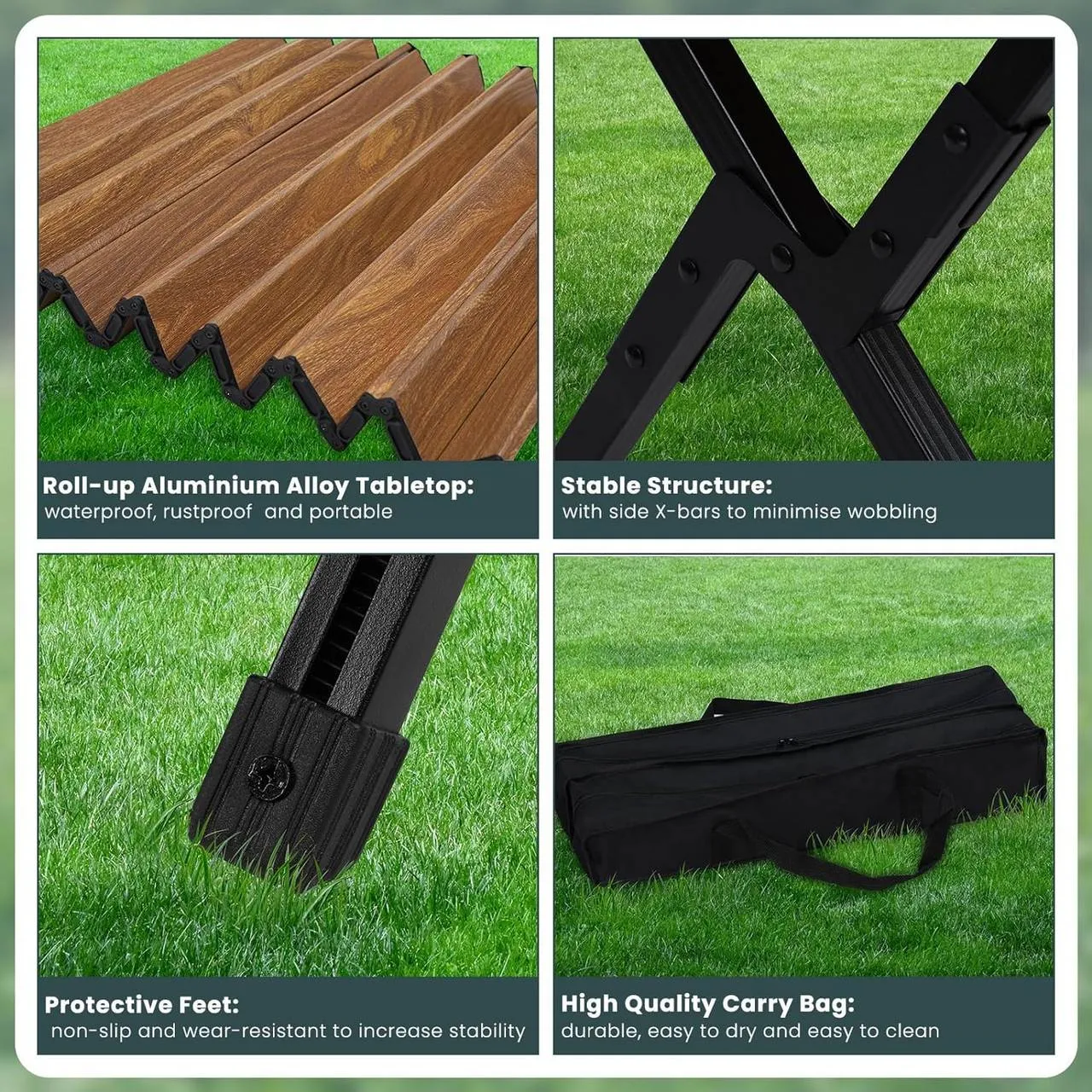 Rootz Folding Camping Table - Foldable Picnic Table - Portable Outdoor Table - Aluminum Alloy - Adjustable Height - 92cm x (49-58cm) x 60cm