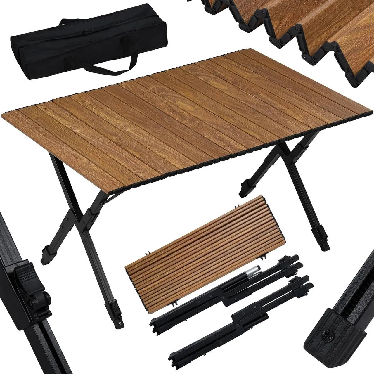 Rootz Folding Camping Table - Foldable Picnic Table - Portable Outdoor Table - Aluminum Alloy - Adjustable Height - 92cm x (49-58cm) x 60cm