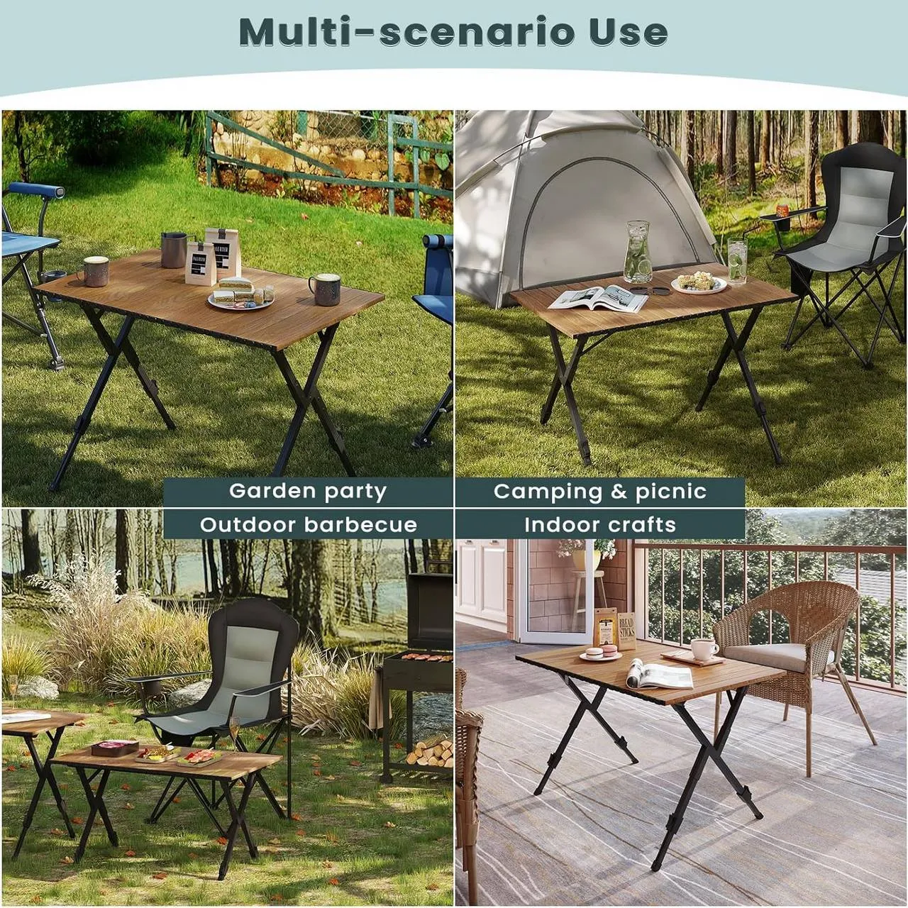 Rootz Folding Camping Table - Foldable Picnic Table - Portable Outdoor Table - Aluminum Alloy - Adjustable Height - 92cm x (49-58cm) x 60cm