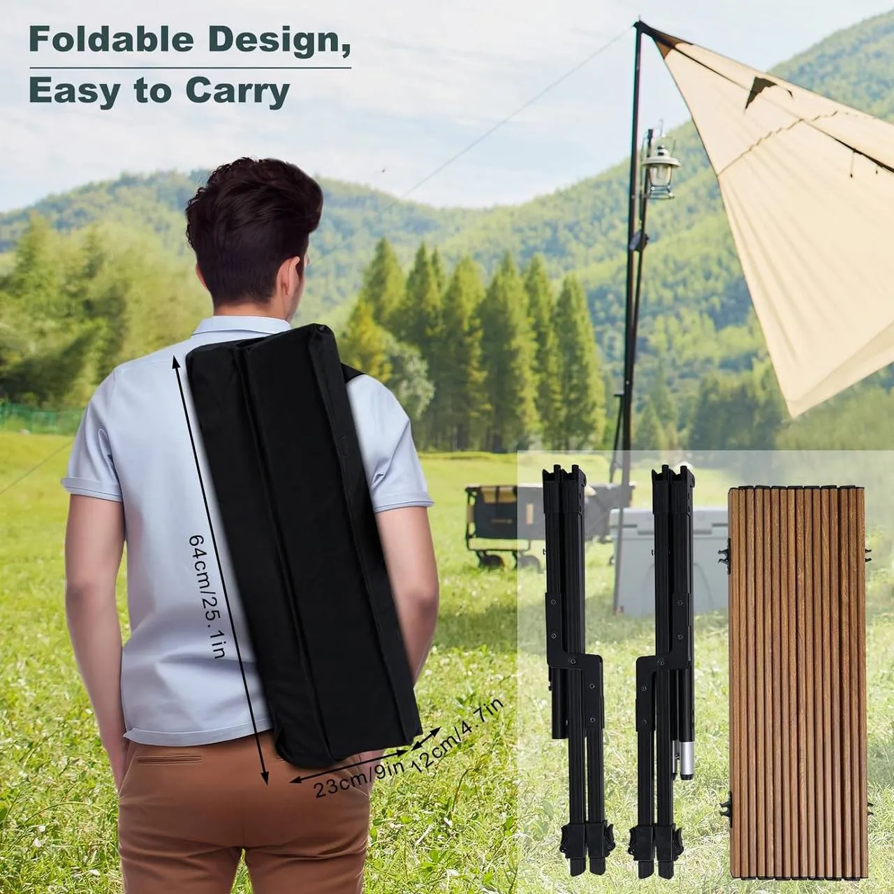 Rootz Folding Camping Table - Foldable Picnic Table - Portable Outdoor Table - Aluminum Alloy - Adjustable Height - 92cm x (49-58cm) x 60cm