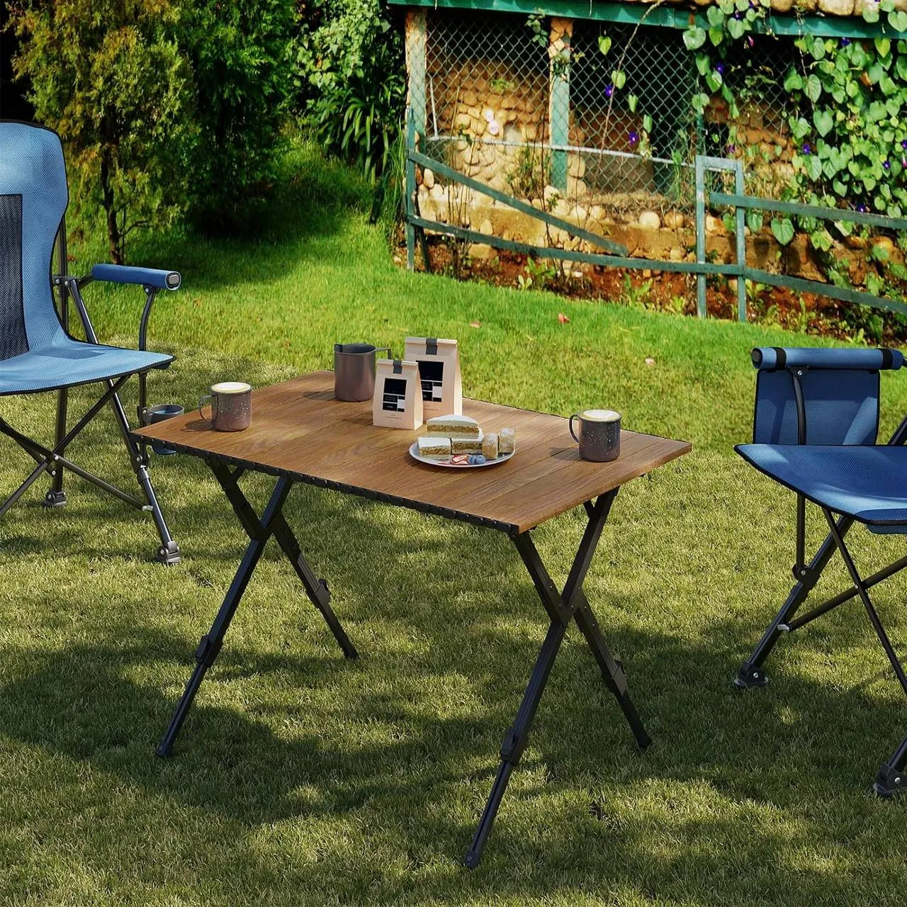 Rootz Folding Camping Table - Foldable Picnic Table - Portable Outdoor Table - Aluminum Alloy - Adjustable Height - 92cm x (49-58cm) x 60cm
