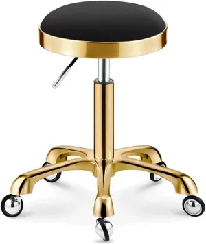 Round Salon Stool w/Wheels Hydraulic Leather Rolling Stool Heavy Duty Adjustable Height Work Shop Stool Load 150kg (Blue) (Black)