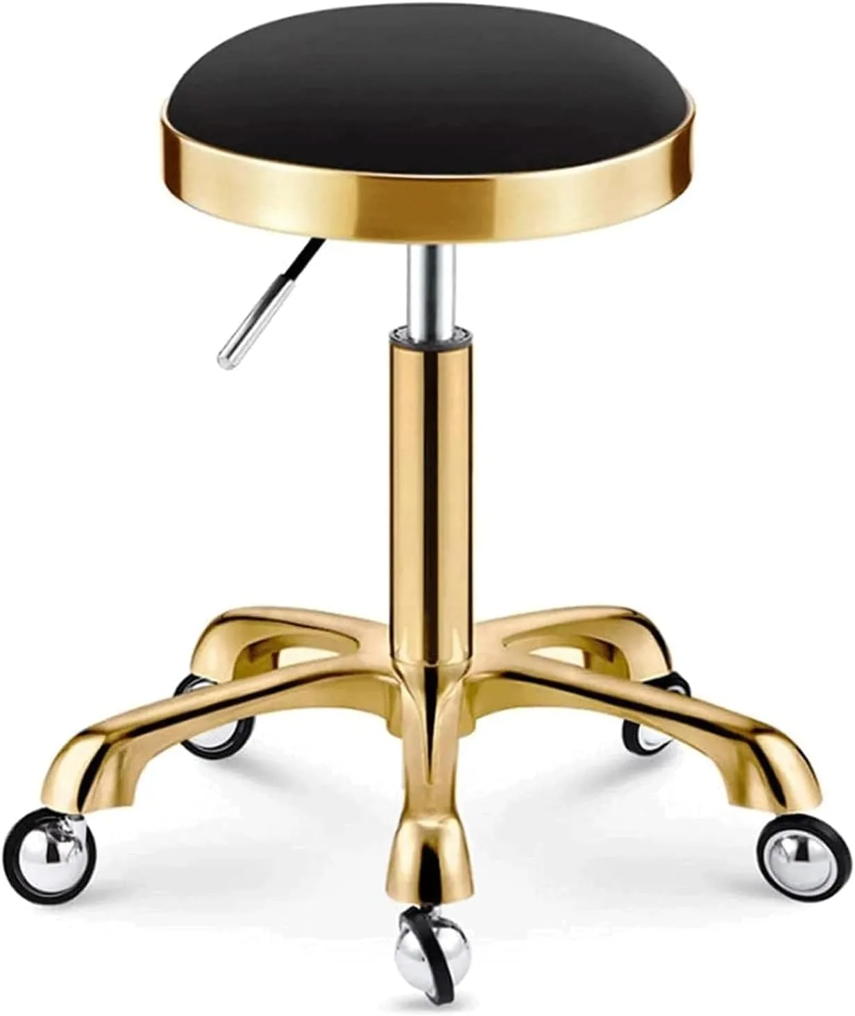 Round Salon Stool w/Wheels Hydraulic Leather Rolling Stool Heavy Duty Adjustable Height Work Shop Stool Load 150kg (Blue) (Black)