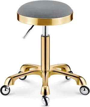 Round Salon Stool w/Wheels Hydraulic Leather Rolling Stool Heavy Duty Adjustable Height Work Shop Stool Load 150kg (Blue) (Grey)