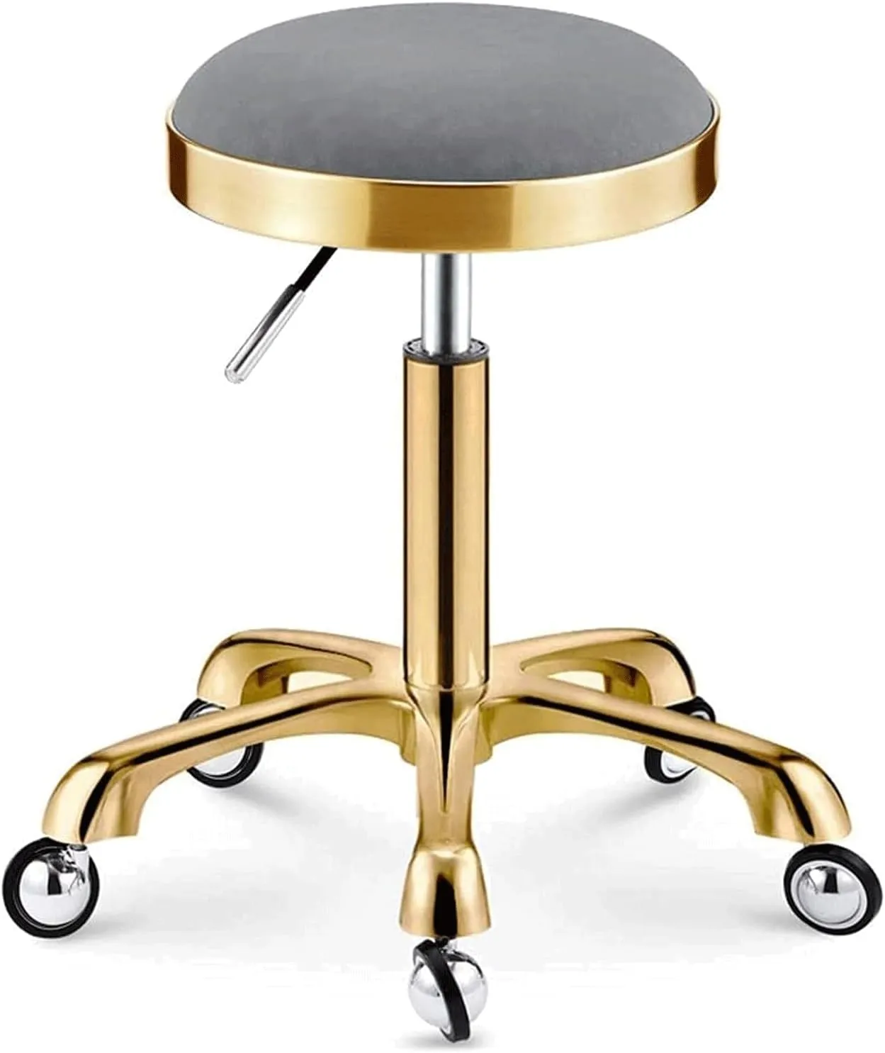 Round Salon Stool w/Wheels Hydraulic Leather Rolling Stool Heavy Duty Adjustable Height Work Shop Stool Load 150kg (Blue) (Grey)