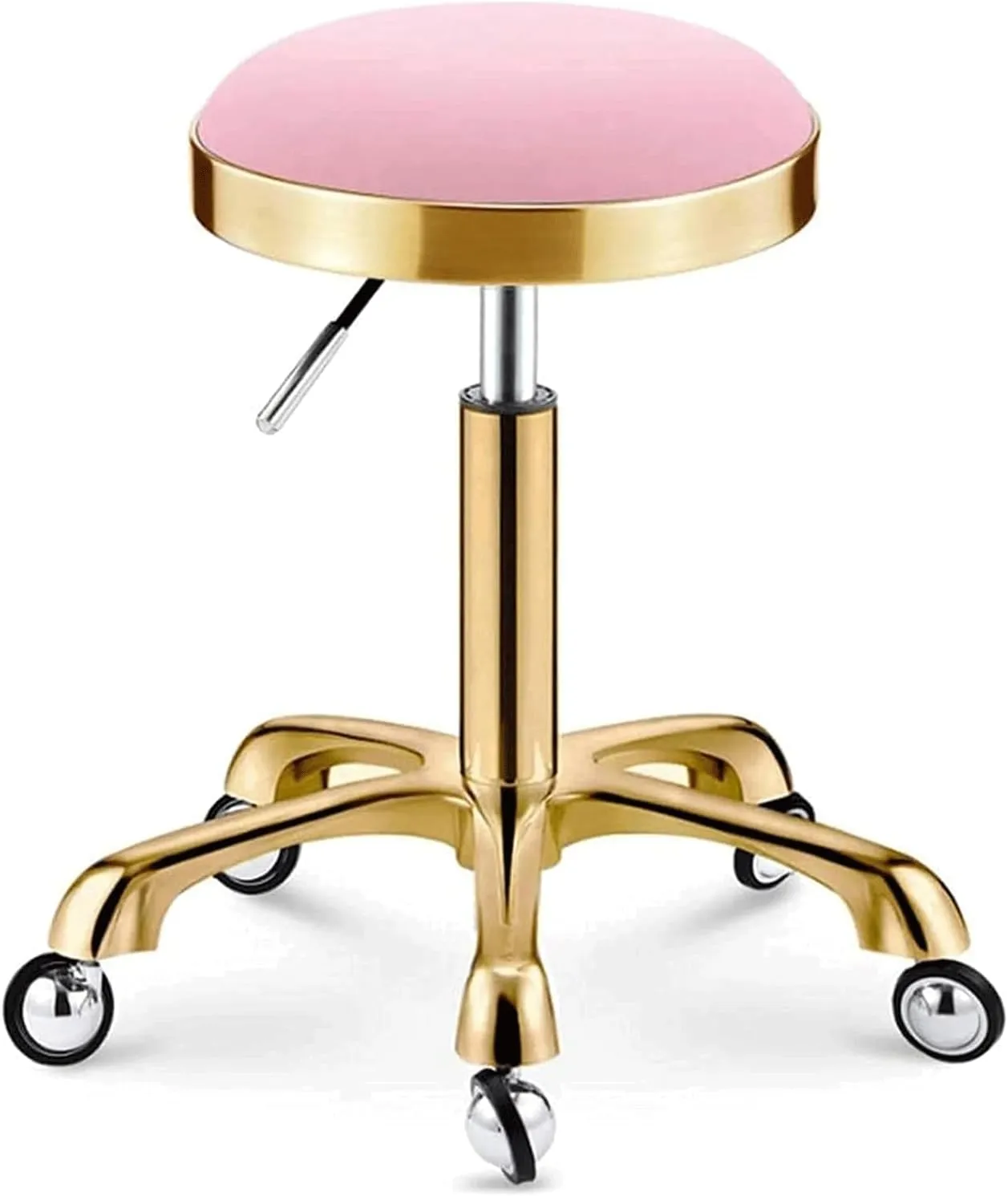 Round Salon Stool w/Wheels Hydraulic Leather Rolling Stool Heavy Duty Adjustable Height Work Shop Stool Load 150kg (Blue) (Pink)