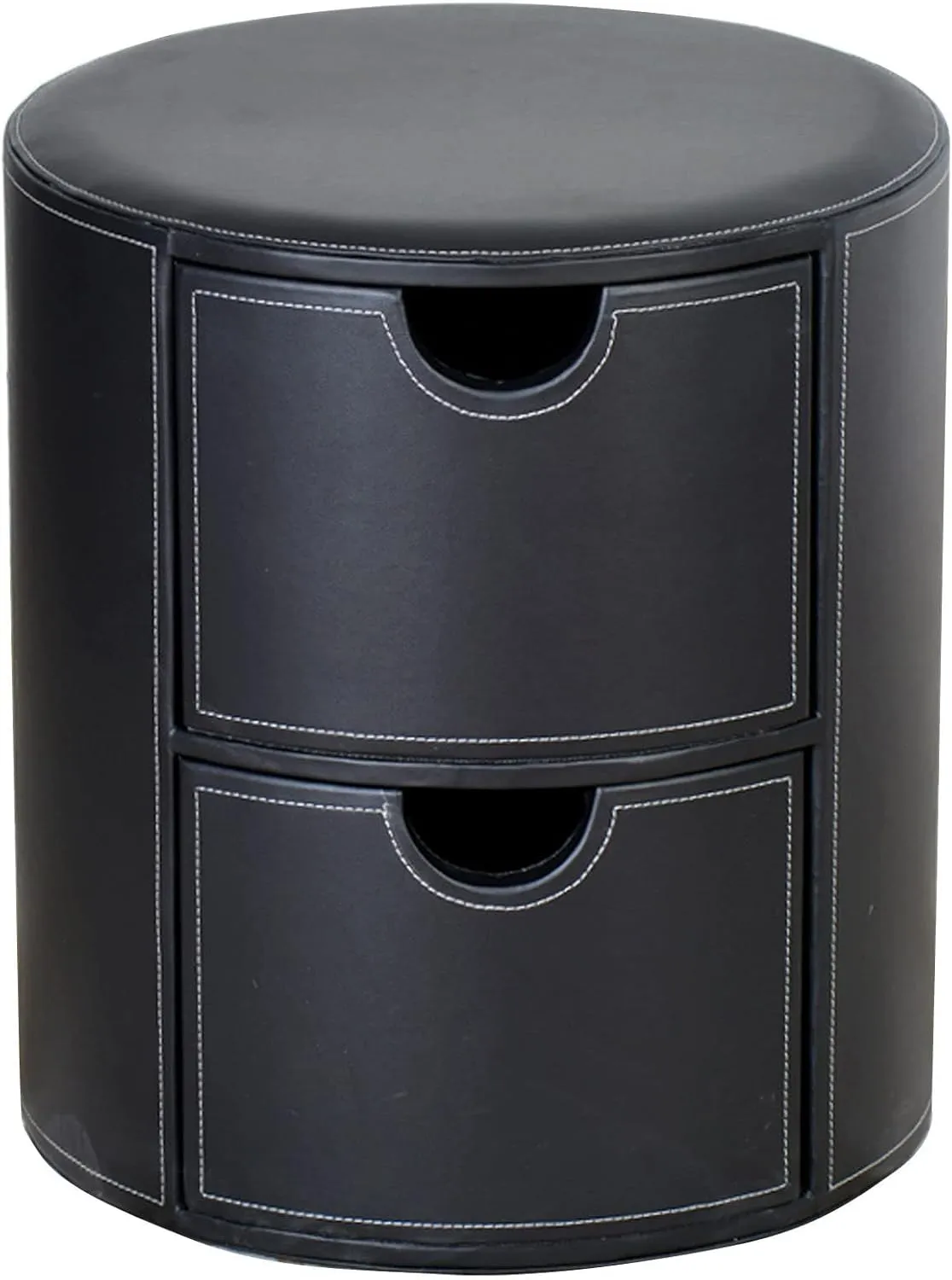 Round Storage with Double Drawer,Creative PU Footstool Bedside Stools for Living Room Bedroom-15.5 * 17.7inch-red Pattern,Black Plain Weave-15.5 * 17.7inch