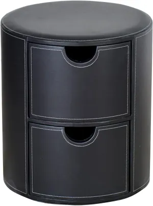 Round Storage with Double Drawer,Creative PU Footstool Bedside Stools for Living Room Bedroom-15.5 * 17.7inch-red Pattern,Black Plain Weave-15.5 * 17.7inch