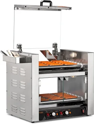 ROVSUN Hot Dog Roller 2 Tier ETL Certified, 7 Rollers 36 Hot Dog Machine Roller Grill Cooker w/Dual Temp Control, Cover, Warm Light & Drip Tray for Party Home Commercial 2100W