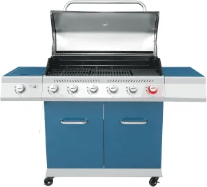 Royal Gourmet GA6402B 6-Burner Propane Gas Grill with Side Burner and Warming Rack, 74,000 BTUs, Cabinet Style Outdoor BBQ Grill for Barbecue Grilling & Backyard Cooking, Blue