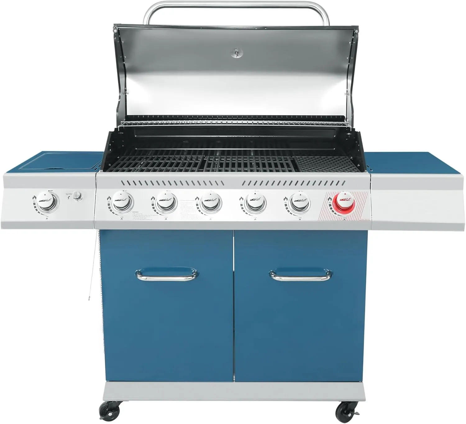 Royal Gourmet GA6402B 6-Burner Propane Gas Grill with Side Burner and Warming Rack, 74,000 BTUs, Cabinet Style Outdoor BBQ Grill for Barbecue Grilling & Backyard Cooking, Blue