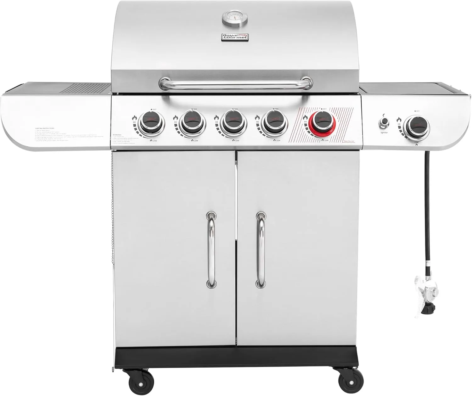 Royal Gourmet SG5002 5 Burner Propane Gas Grill with Side Burner & Sear Burner, Stainless Steel Gas Grill with 61,000 BTUs Output for Outdoor Patio Garden Backyard Cooking, Silver