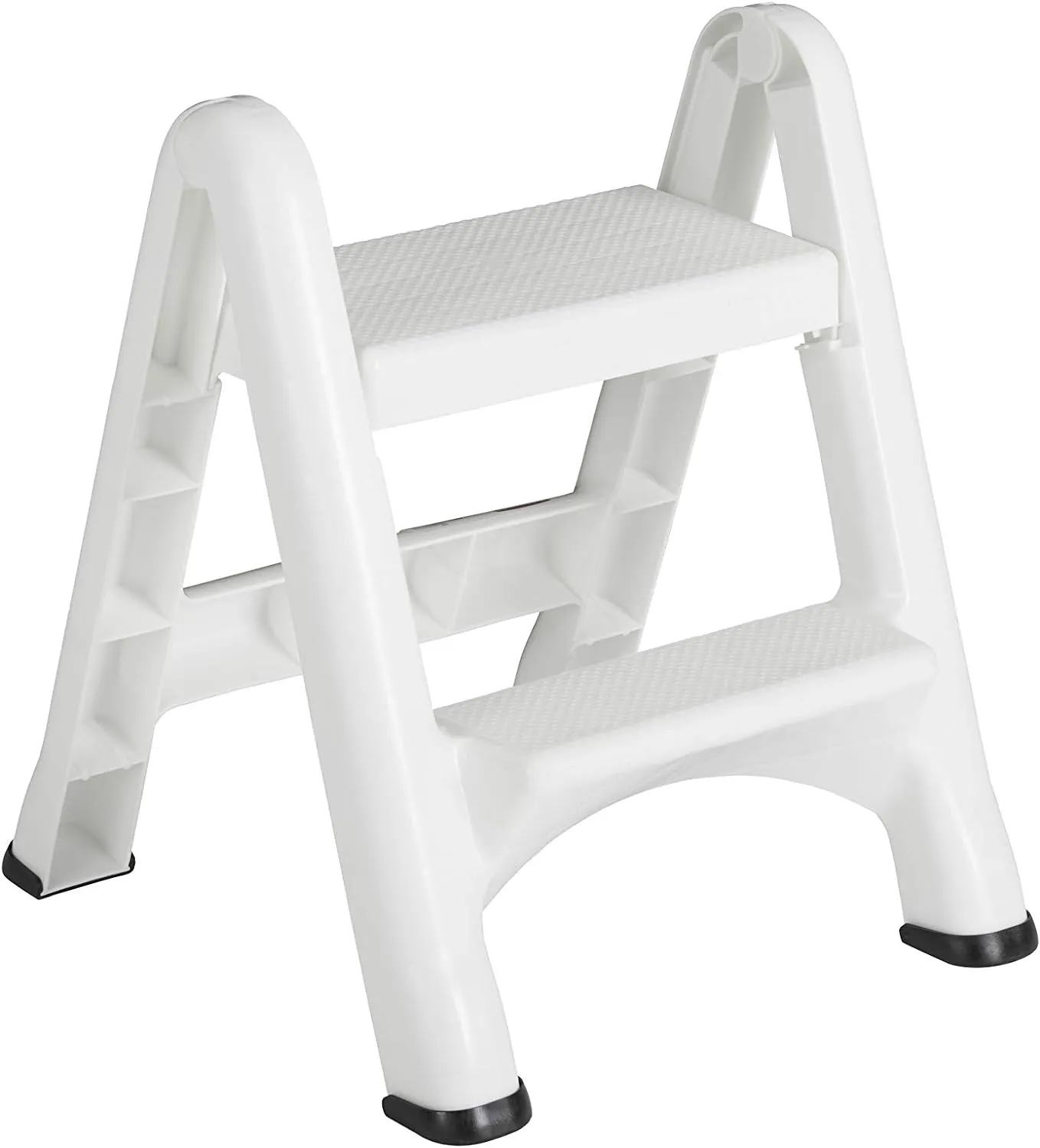 Rubbermaid Two-Step Folding Foot Stool 14-Inch High White 300 Pound Capacity Small Step Stool for Adults/Kids for Use in Library/Kitchen/Bathroom/Garage/Closet