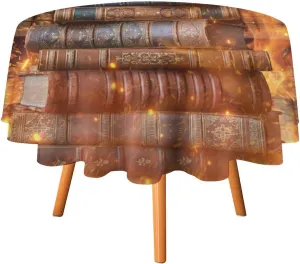 Rustic Mid Century Bookshelf Tablecloths Round 60Inch Table Cloth,Abstract Vintage Art Castle Heels Fire Tablecloths Washable for Indoor Outdoor Table Cover