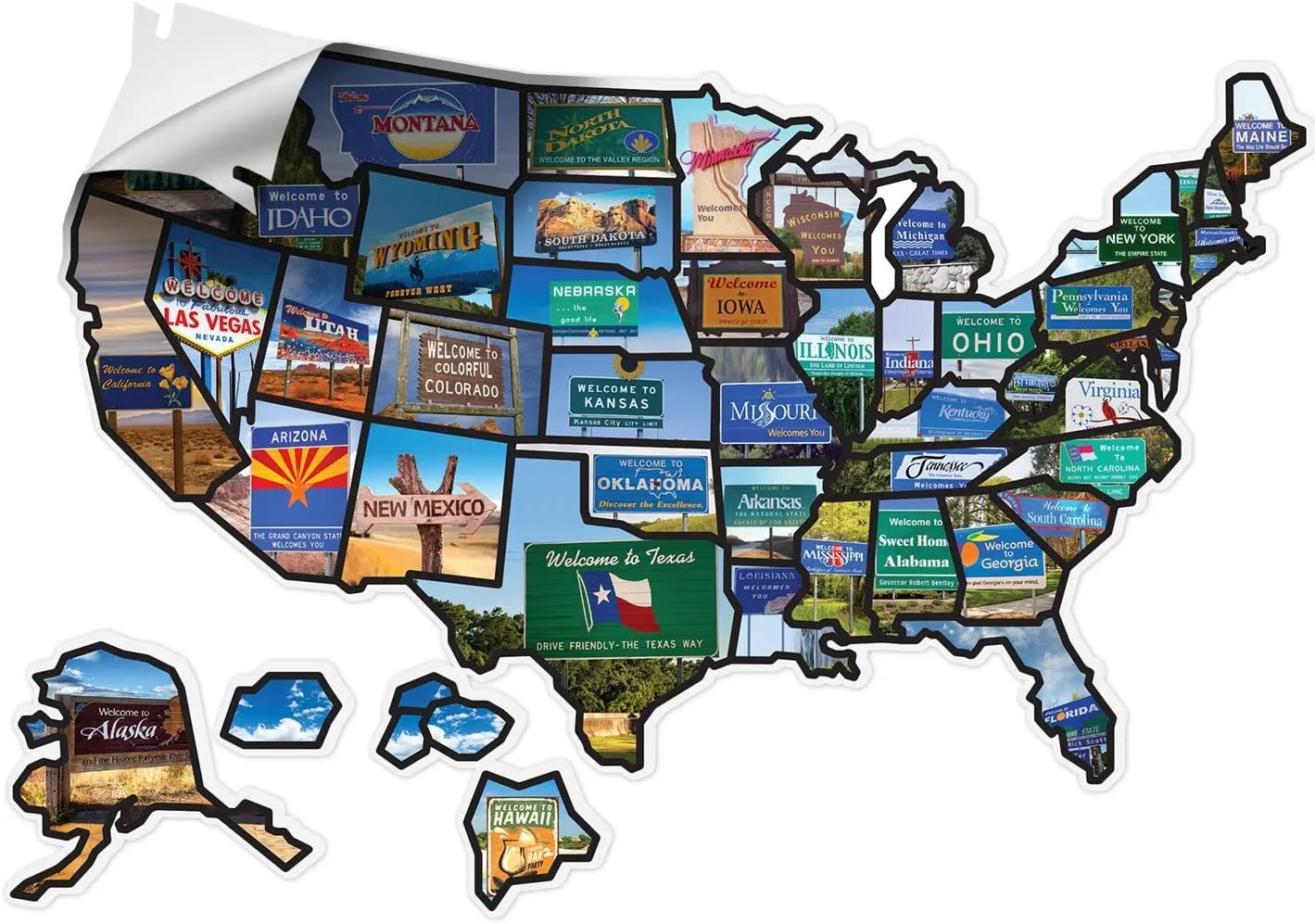 RV State Sticker Travel Map - New NO Fade Ink - RV Decals for Outside - Camper Van Accessories for Outdoor & Indoor Use - USA Decals State Stickers - XL 21in x 15in 50 States Photo Map by Wander Camp