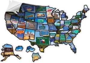 RV State Sticker Travel Map - New NO Fade Ink - RV Decals for Outside - Camper Van Accessories for Outdoor & Indoor Use - USA Decals State Stickers - XL 21in x 15in 50 States Photo Map by Wander Camp