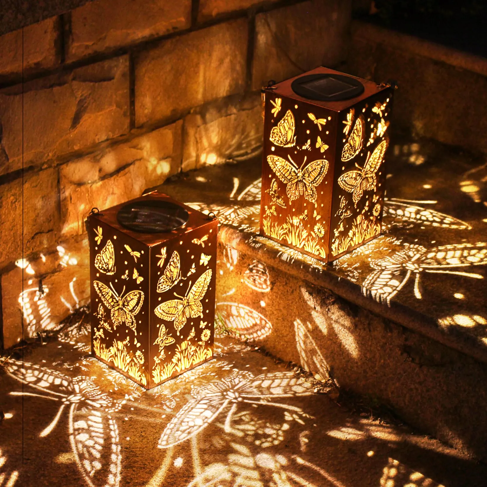 Rynx | 2 Pack Sunlight Outdoor Hanging Lantern Light Water Resistant Led Lamp Butterfly Hollow Lantern Decoration, For Garden, Patio, Yard, Table, Party Delicate Christmas Decoration Gifts For Women Mother