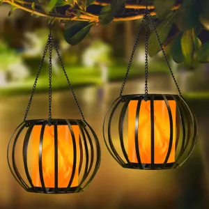 Rynx | Kelvinlux 15'' Solar Lights Outdoor Flaming Flame, Solar Light Outdoor Hanging Waterproof, Led Metal Solar Flame Lantern For Outdoors, Wooden Lanterns For Garden, Terrace, Yard, Path Decor, 2 Pk
