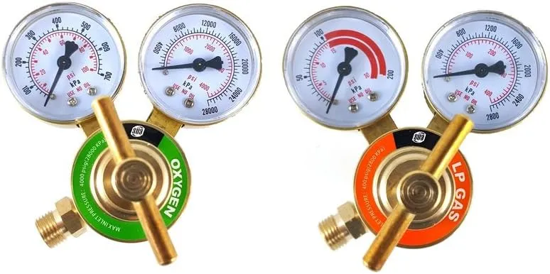 SÜA - Oxygen and Propane Regulators Welding Gas Gauges Pair - Rear Entry - LDB series - Check all the pictures and read the full description of this product to make sure it fits your tanks and hoses