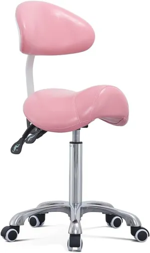 Saddle Stool Rolling Chair with Back Support,Esthetician Tattoo Dental Lash Chairs for Eyelash Tech Massage Salon(Pink,with Backrest)