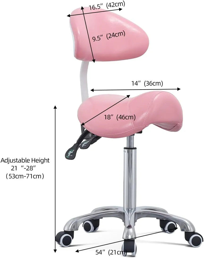 Saddle Stool Rolling Chair with Back Support,Esthetician Tattoo Dental Lash Chairs for Eyelash Tech Massage Salon(Pink,with Backrest)