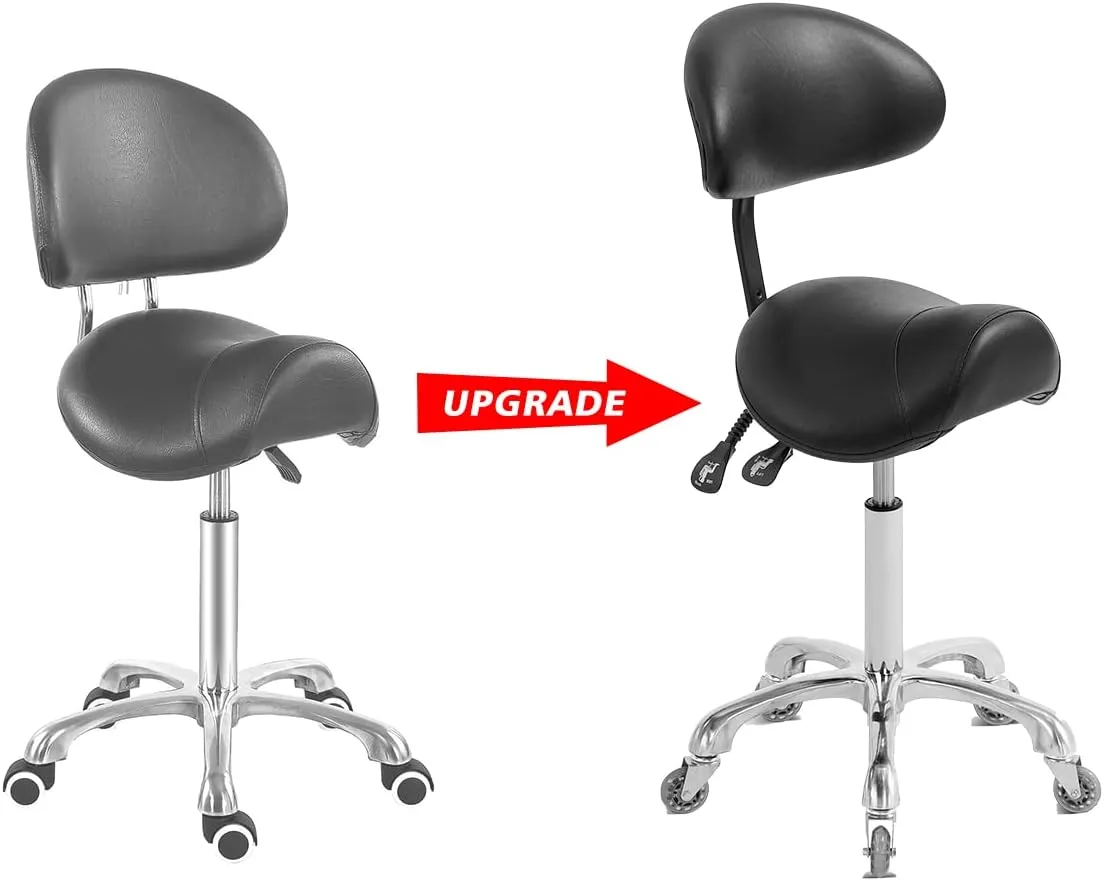 Saddle Stool Rolling Chair with Back Support,Esthetician Tattoo Dental Stool Chair,Lash Chairs for Eyelash Tech Massage Salon(Black,with Backrest)