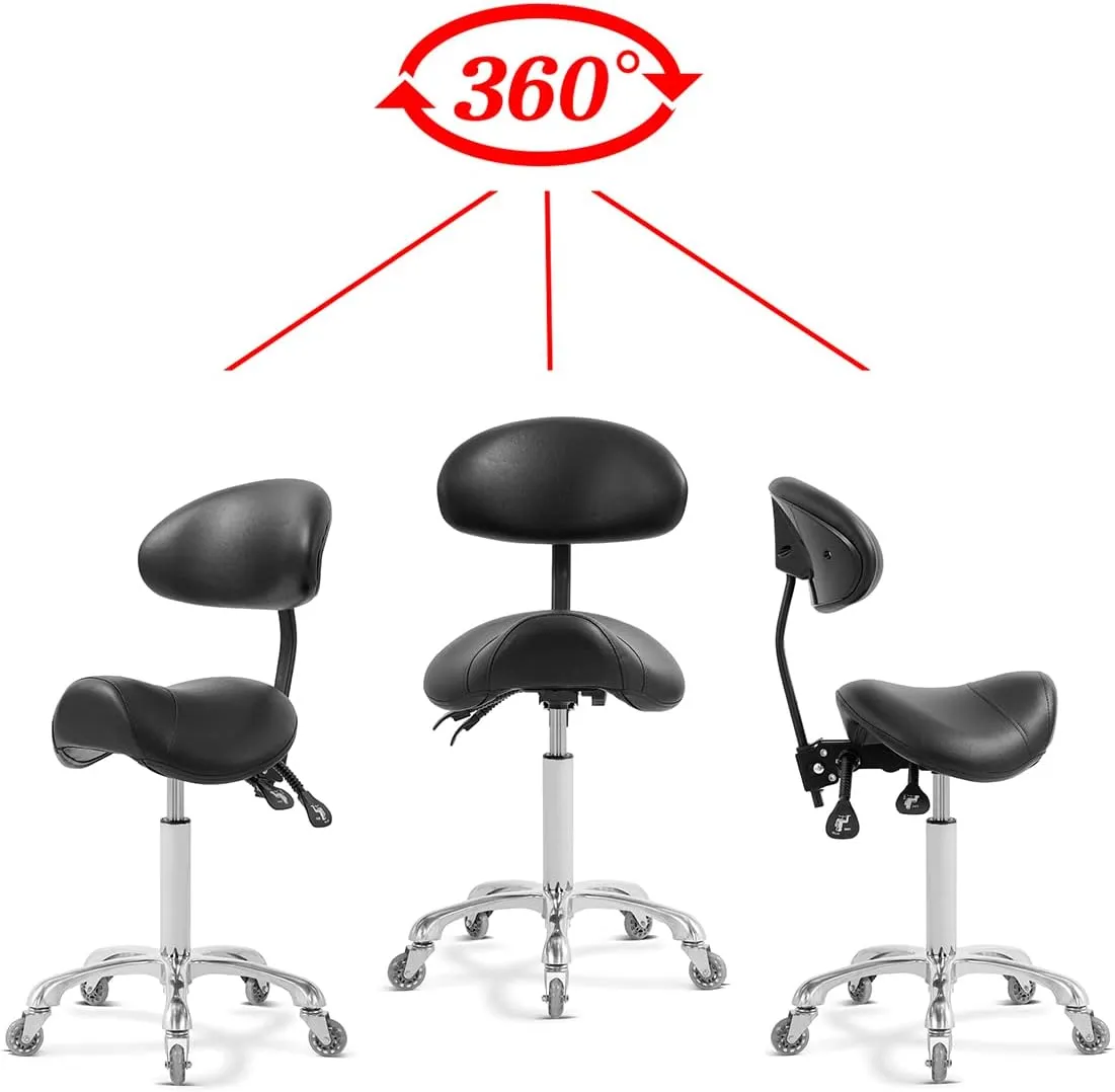 Saddle Stool Rolling Chair with Back Support,Esthetician Tattoo Dental Stool Chair,Lash Chairs for Eyelash Tech Massage Salon(Black,with Backrest)