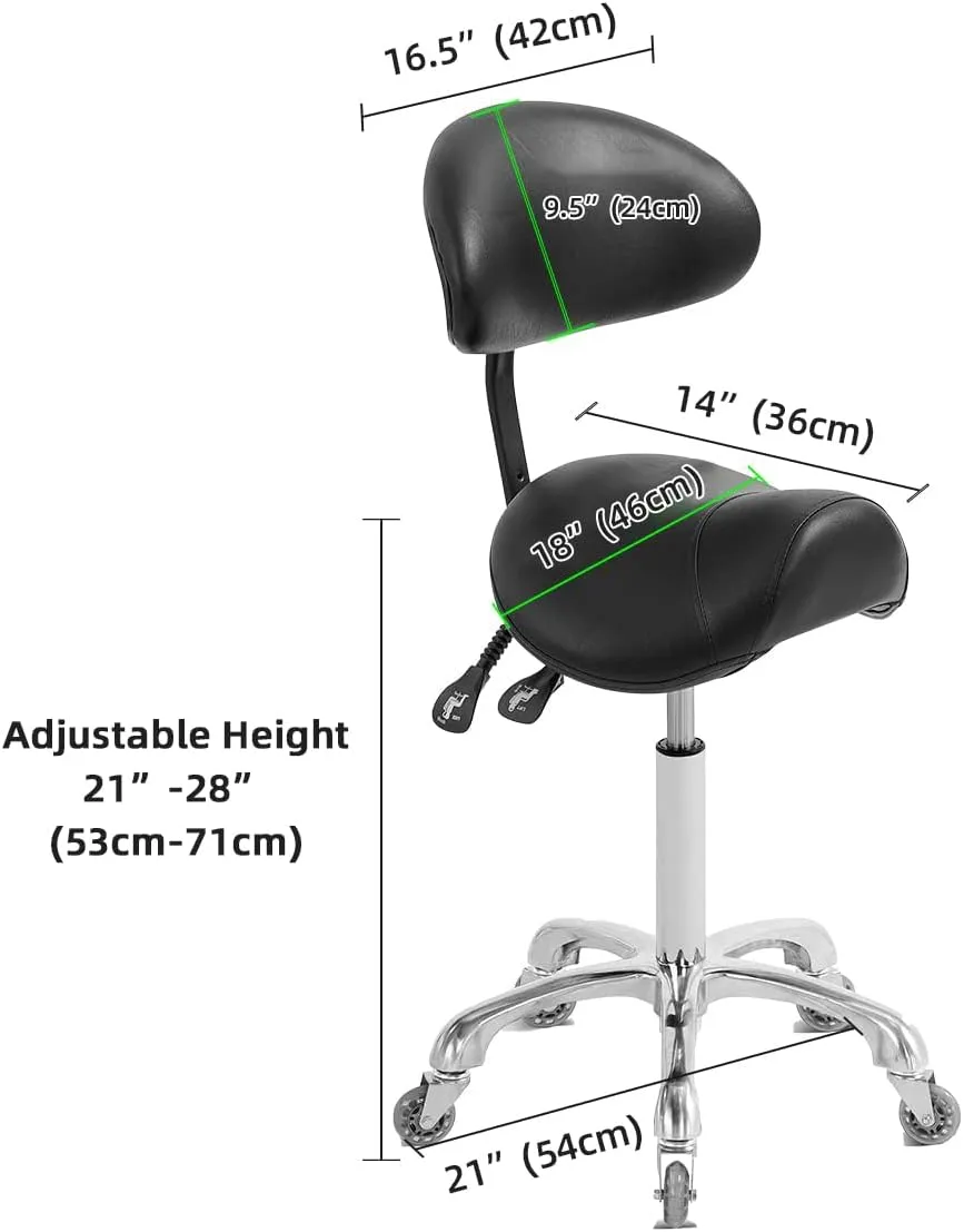 Saddle Stool Rolling Chair with Back Support,Esthetician Tattoo Dental Stool Chair,Lash Chairs for Eyelash Tech Massage Salon(Black,with Backrest)