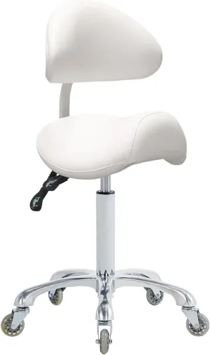 Saddle Stool Rolling Chair with Back Support,Esthetician Tattoo Dental Stool Chair,Lash Chairs for Eyelash Tech Massage Salon(White,with Backrest)