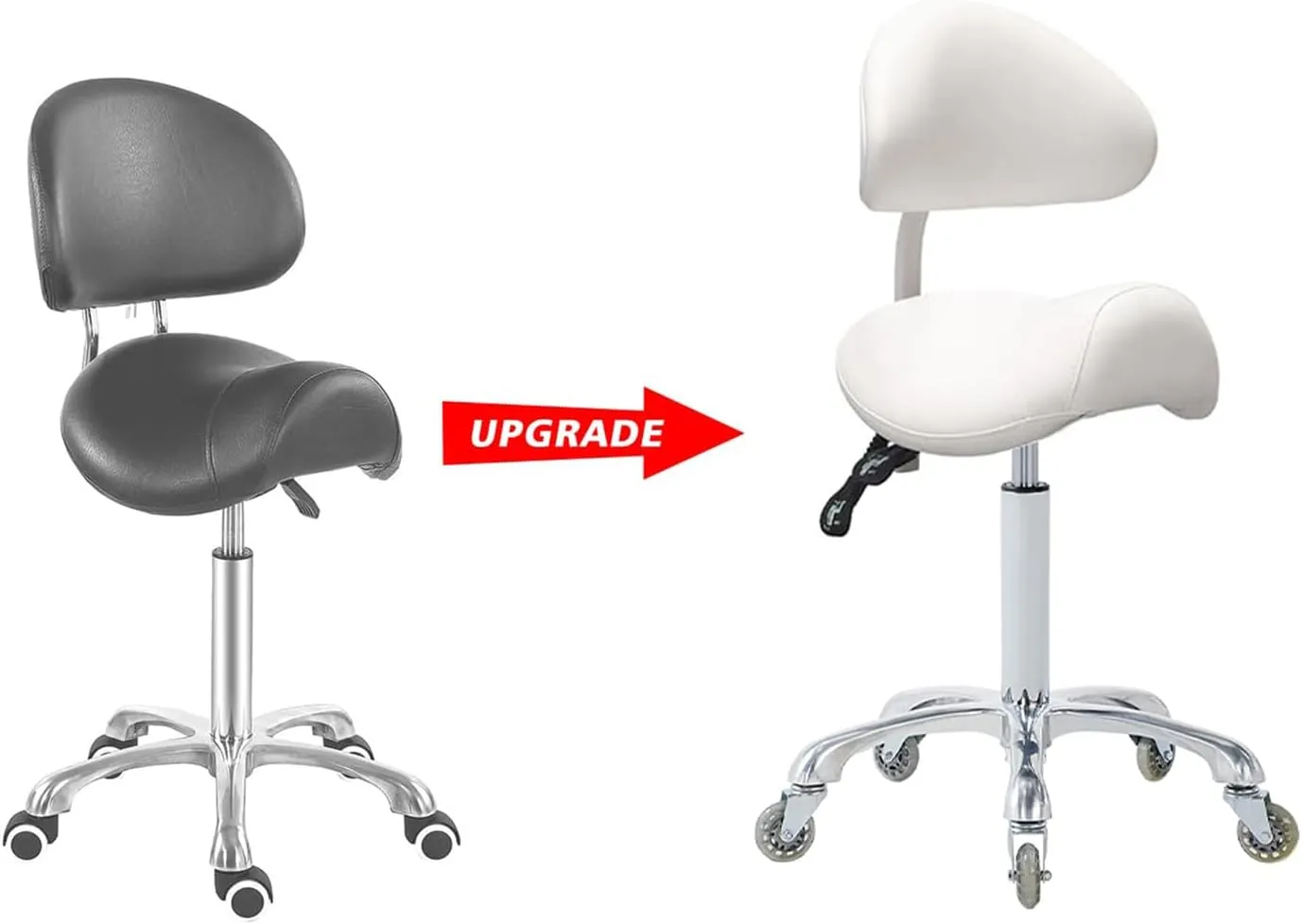 Saddle Stool Rolling Chair with Back Support,Esthetician Tattoo Dental Stool Chair,Lash Chairs for Eyelash Tech Massage Salon(White,with Backrest)