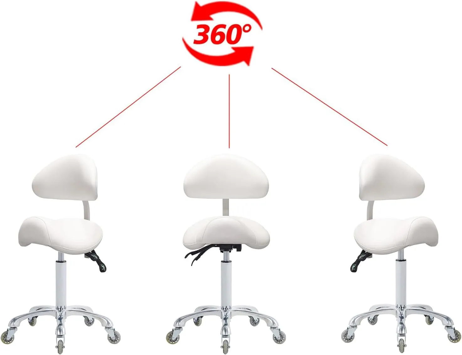 Saddle Stool Rolling Chair with Back Support,Esthetician Tattoo Dental Stool Chair,Lash Chairs for Eyelash Tech Massage Salon(White,with Backrest)
