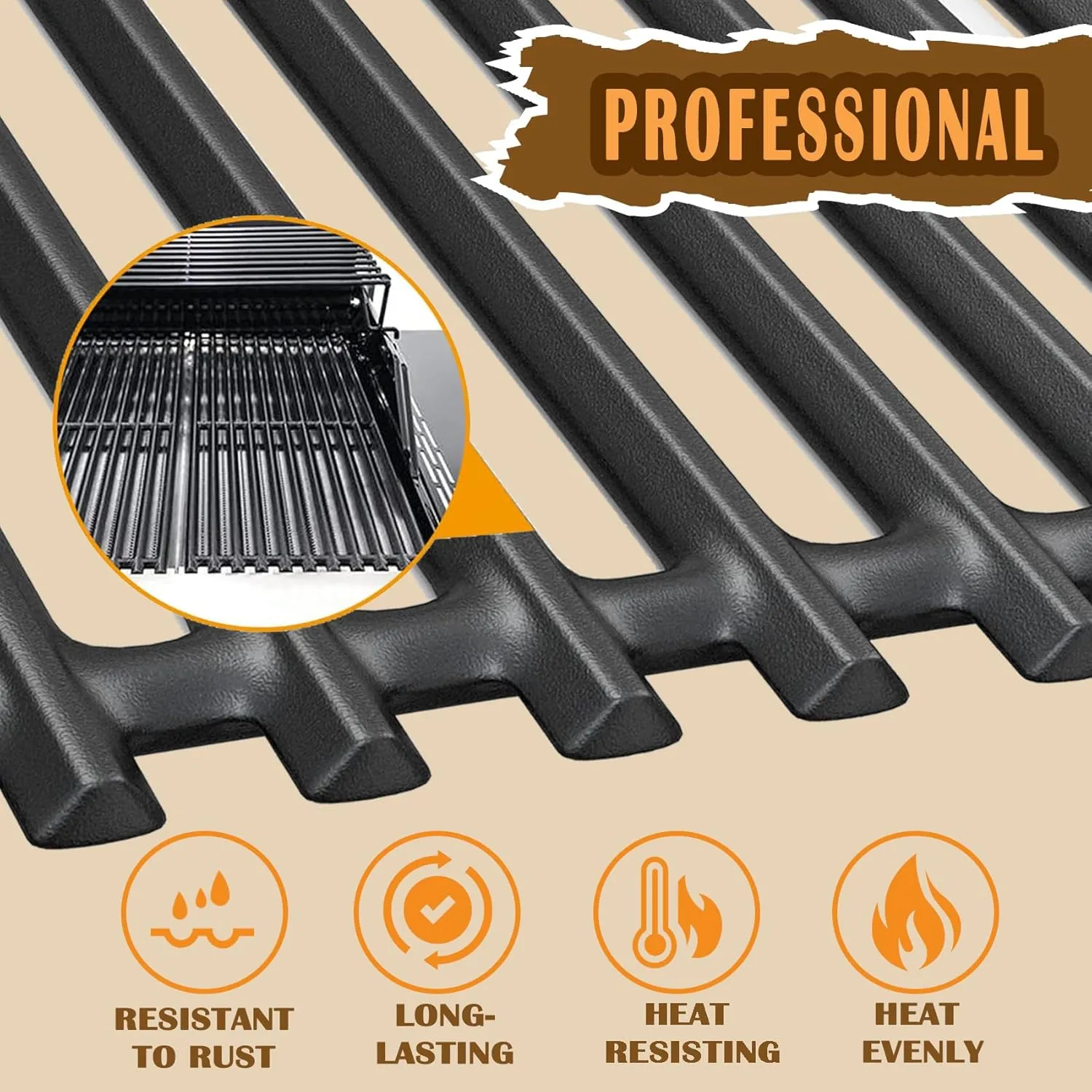 SafBbcue 17 in Cooking Grates Replacement Parts for Charbroil Tru Infrared Grill 463242715, 463242716, 463276016, 466242715, 466242815, Lowes 606682, 639322 Gas Grill, Cast Iron Cooking Grids, 3 Pack