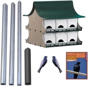 S&K 12 Room Purple Martin House Package - Complete Birdhouse Kit with Telescoping Pole, Decoys, and Guidebook
