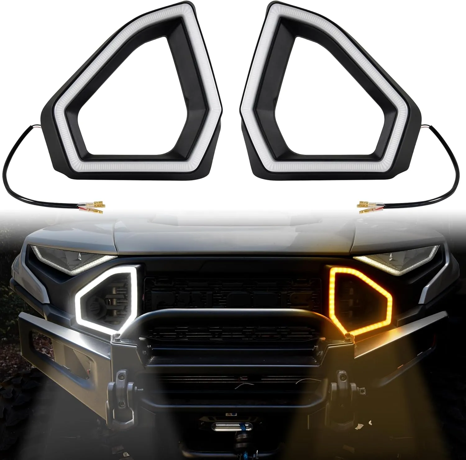 SAUTVS LED Front Accent Lights for Polaris Ranger 1500 XD 2024 2025, LED Front Fascia Signature Light with DRL Turn Signal Grill Auxiliary Lamp Accessories