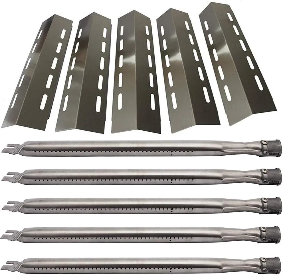 SC0500701 (5-Pack) SA3041 (5-Pack) 16 7/8" Stainless Steel Heat Plate & Stainless Steel Burner Replacement for Ducane 5 Burner 30500701,30500097,30400045,30500702,30400043,30400042 Gas Grill