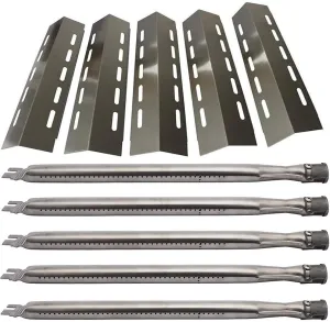 SC0500701 (5-Pack) SA3041 (5-Pack) 16 7/8" Stainless Steel Heat Plate & Stainless Steel Burner Replacement for Ducane 5 Burner 30500701,30500097,30400045,30500702,30400043,30400042 Gas Grill