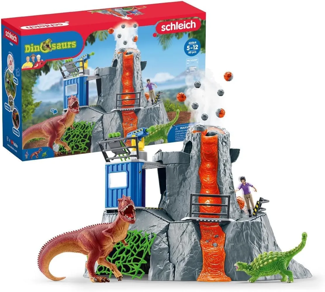 schleich Dinosaurs - Volcano Expedition Base Camp, Dinosaur Playset Including LED Erupting Volcano, Researcher Figurines and 2 x Dinosaur Toys for Boys and Girls Ages 5 