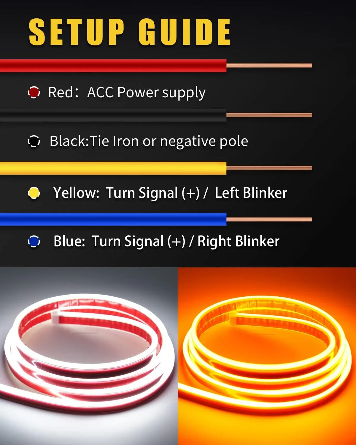 Sequential Turn Signal Led Light Strip Dynamic Scan Start Up Hood Lights Flexible DRL Daytime Running Light for Car,Truck,SUV,Dual Color Amber White Flowing Switchback 12V 47inch /1.2M (1Set)