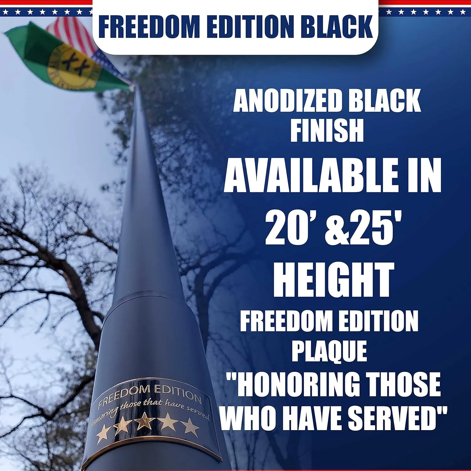 Service First Black 20FT Heavy Duty Telescoping Freedom Edition Flagpole Kit