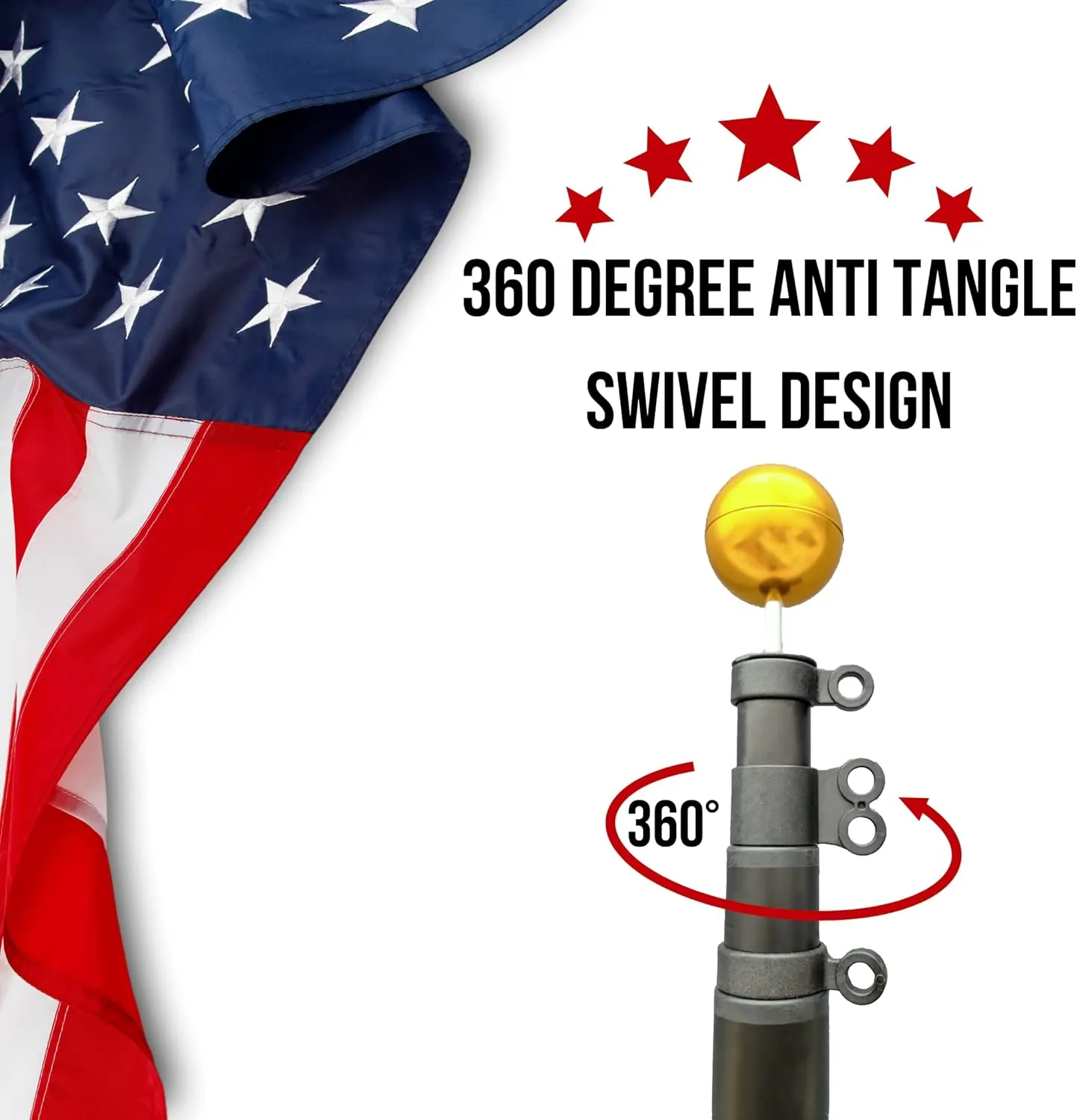 Service First Black 20FT Heavy Duty Telescoping Freedom Edition Flagpole Kit