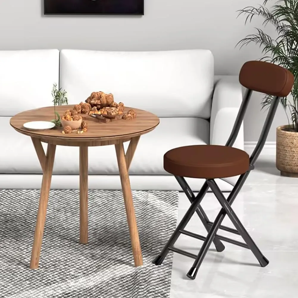 Set of 2 Portable Folding Round Stool,Cushioned Padded Folding Bar Stool,for Outdoor Indoor Fishing Hiking Gardening Travel（Sitting Height:17.7in）,Brown-Seat Height 45cm 2 Piece