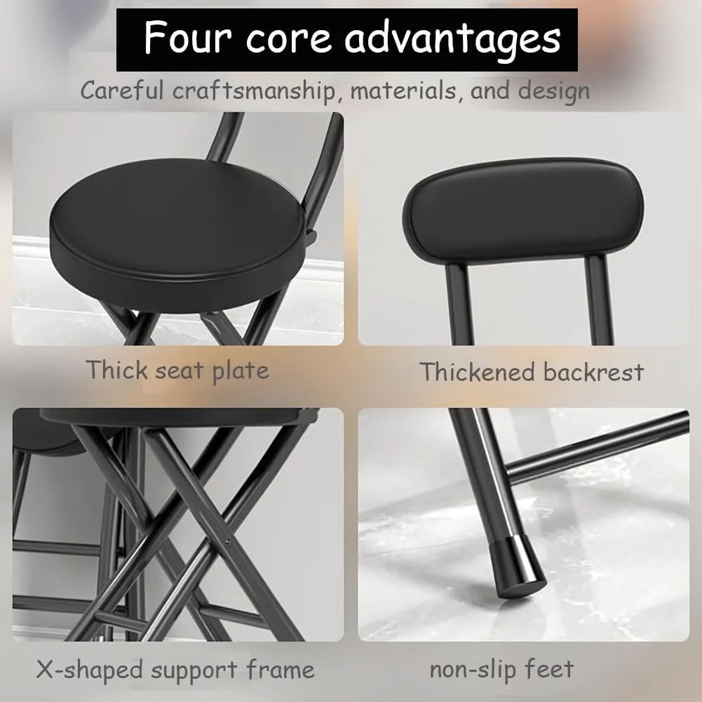 Set of 2 Portable Folding Round Stool,Cushioned Padded Folding Bar Stool,for Outdoor Indoor Fishing Hiking Gardening Travel（Sitting Height:17.7in）,Brown-Seat Height 45cm 2 Piece