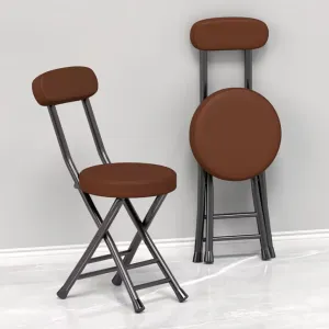 Set of 2 Portable Folding Round Stool,Cushioned Padded Folding Bar Stool,for Outdoor Indoor Fishing Hiking Gardening Travel（Sitting Height:17.7in）,Brown-Seat Height 45cm 2 Piece