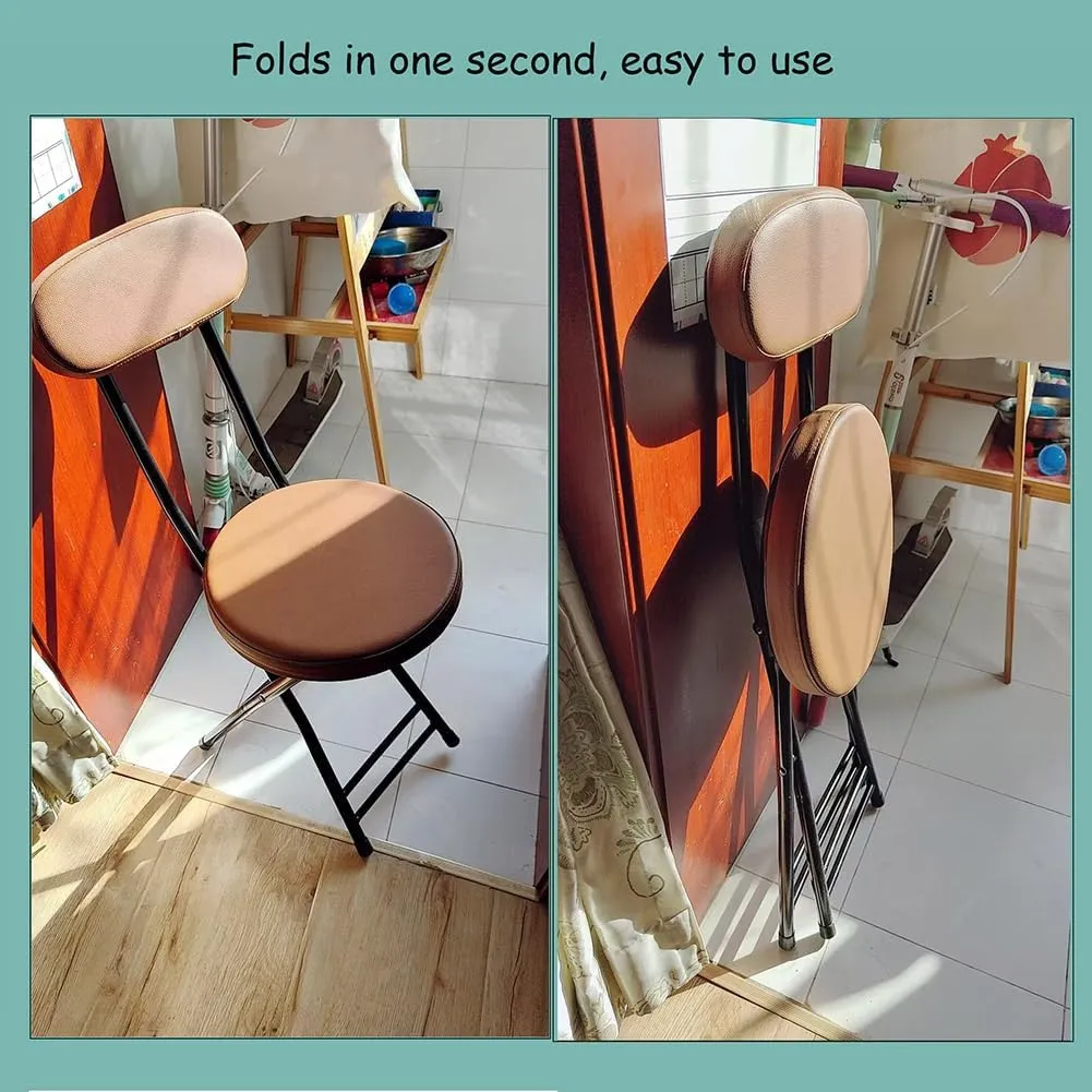 Set of 2 Portable Folding Round Stool,Cushioned Padded Folding Bar Stool,for Outdoor Indoor Fishing Hiking Gardening Travel（Sitting Height:17.7in）,Brown-Seat Height 45cm 2 Piece