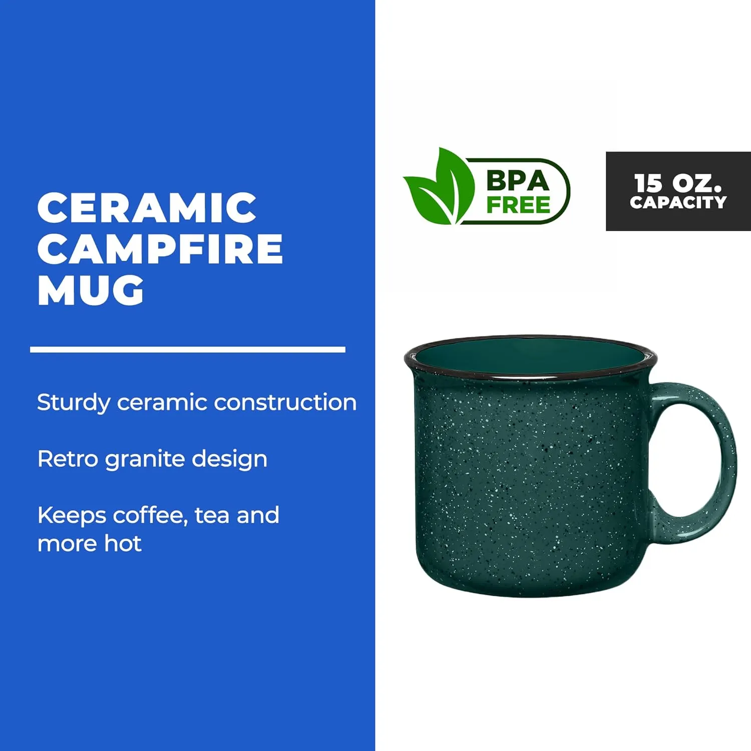 Set of 8 Ceramic Campfire Mugs – 15 Oz, Gray – Coffee & Tea Cups for Home, Work, Travel, Camping – Customizable, Great for DIY, Events, Companies