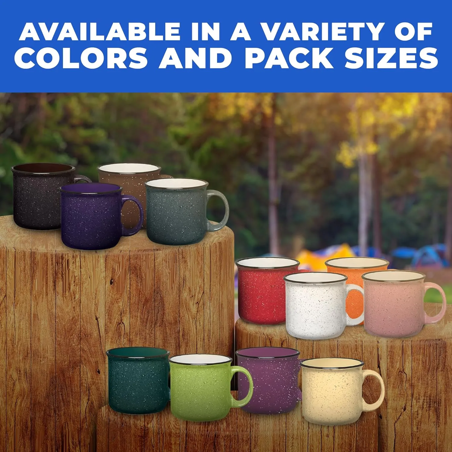 Set of 8 Ceramic Campfire Mugs – 15 Oz, Gray – Coffee & Tea Cups for Home, Work, Travel, Camping – Customizable, Great for DIY, Events, Companies