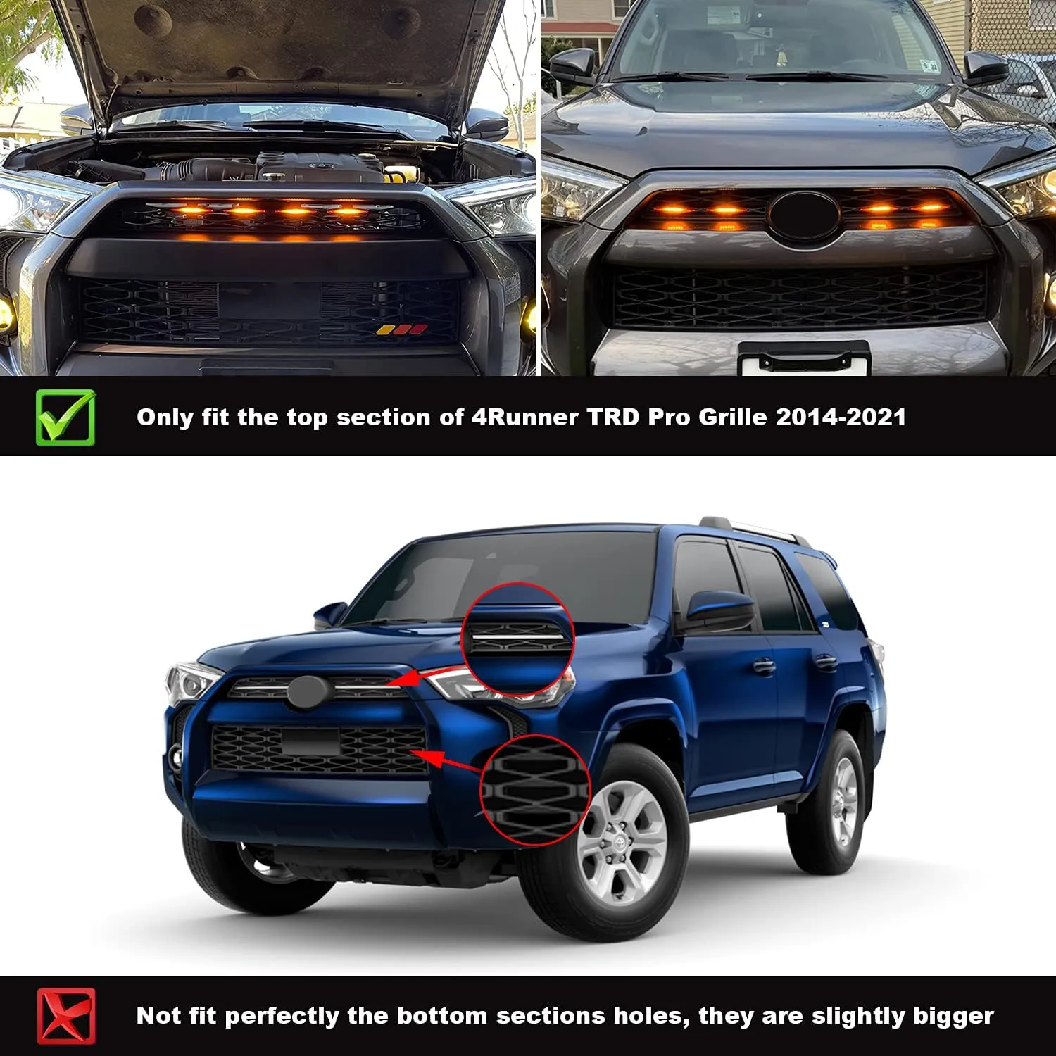 SEVEN SPARTA 4 PCS Grill Led Lights Compatible with Toyota 4Runner 2014-2024 TRD Pro Grille and 2014-2019 SR5, Premium, Limited, TRD Off-Road, Fuse and Instruction Included (Amber)