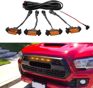 Seven Sparta 4 PCS Grill Led Lights with Fuse Adaptor Compatible with 2016-2023 Toyota Tacoma TRD PRO OEM Front Grille, Not Compatible with Tacoma Off Road & Sport (Amber Light with Amber Shell)