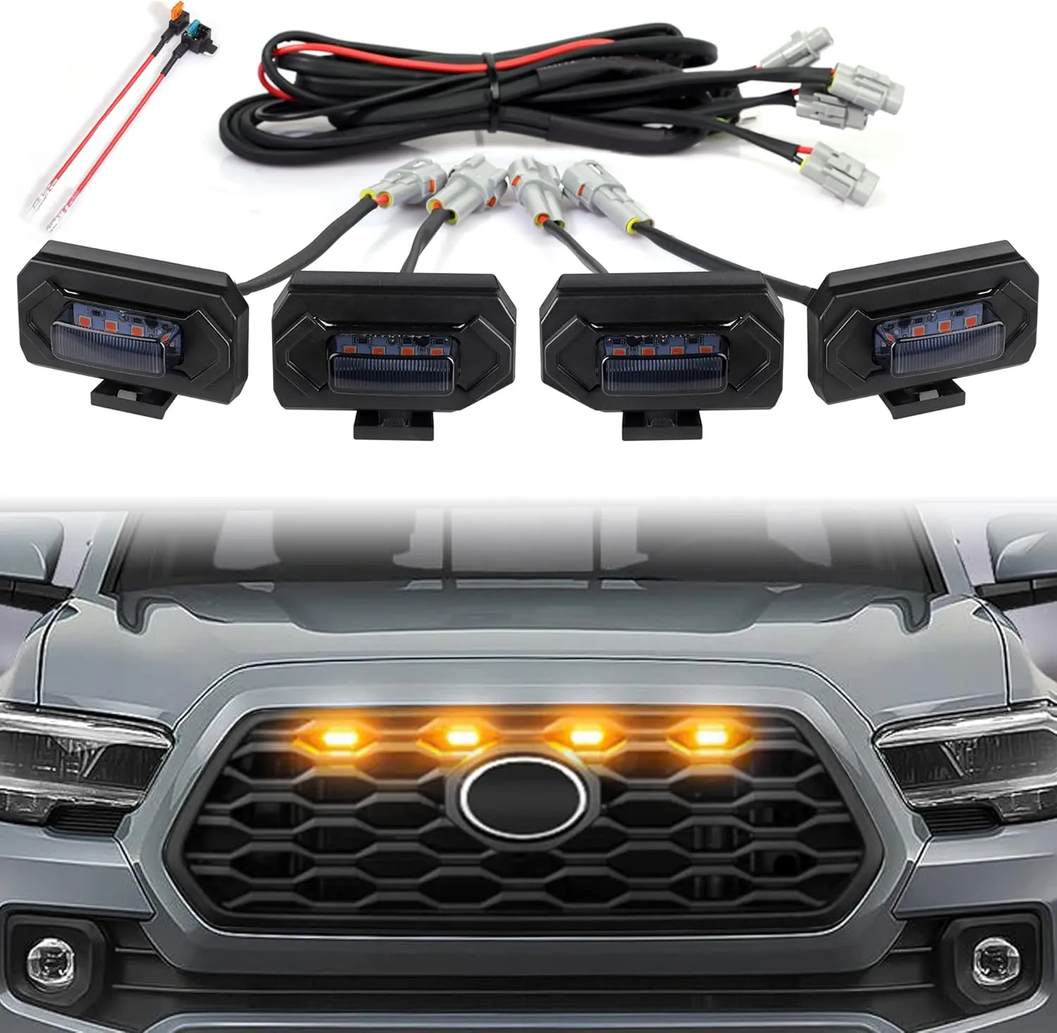 Seven Sparta Upgraded 4 PCS Grill Lights Compatible with 2020-2023 Toyota Tacoma Off Road & Sport OEM Grille Aftermarket Grille Light with Two Fuse Adaptors