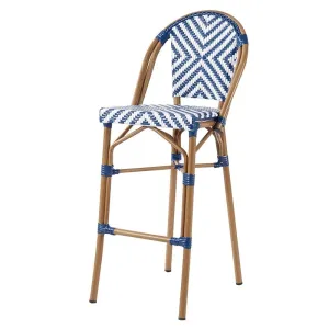 Sgabello Fantasia Azzurro Bianco Spiaggia Salotto Esterno Leggero Rattan